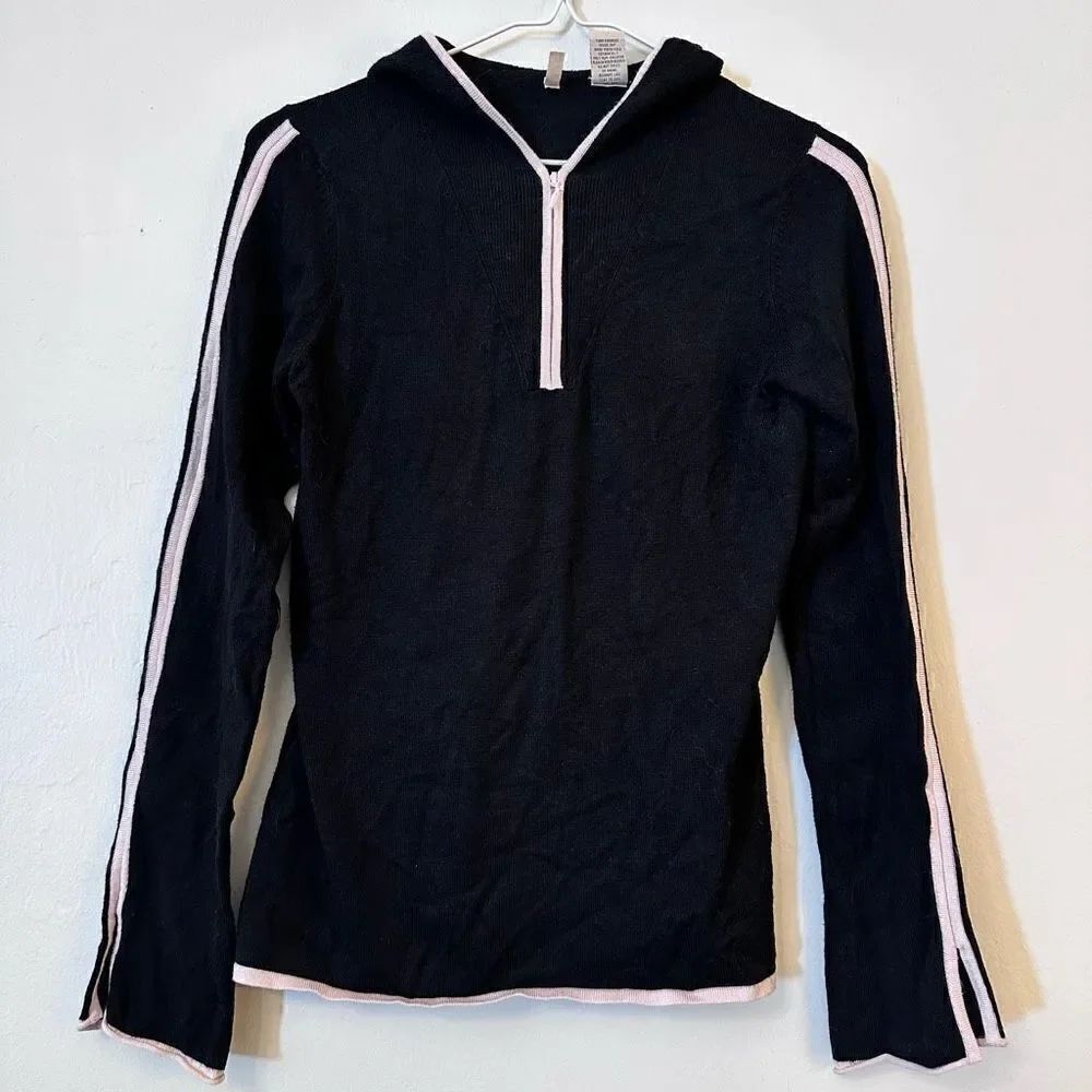 Moth Anthropologie Womens Y2K Hoodie 1/4 Zip Athletic Sweater Black and Pink Tri